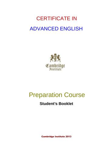 Certificate in Advanced English. Preparation Course - Student's Booklet