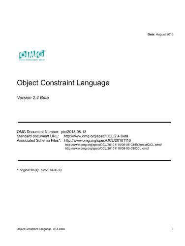 Object Management Group. UML. Object Constraint Language. Version 2.4 Beta