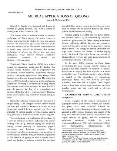Medical Applications of Qigong