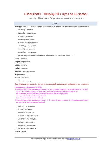 Полиглот. Немецкий с нуля за 16 часов! Урок 01. Конспект