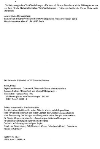 Sepečides-Romani: Grammatik, Texte und Glossar eines türkischen Romani-Dialekts