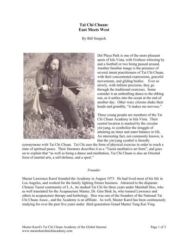 Tai Chi Chuan: East Meets West