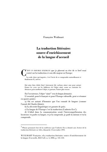 La traduction littéraire: source d’enrichissement de la langue d’accueil