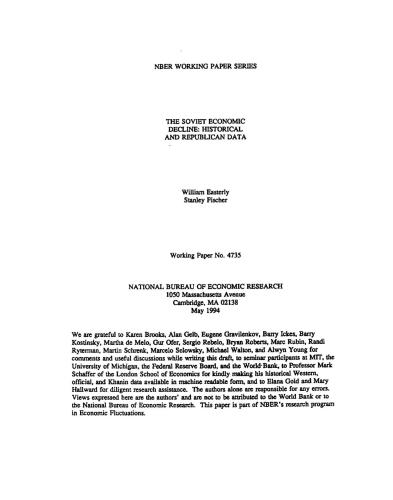 The Soviet economic decline: Historical and republican data