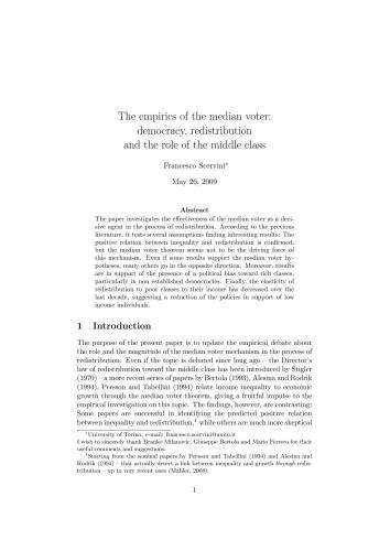 The empirics of the median voter: democracy, redistribution and the role of the middle class