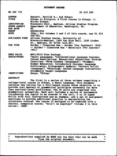 A First Course in Kikuyu (Volume I - III)