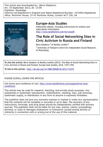 The Role of Social Networking Sites in Civic Activism in Russia and Finland