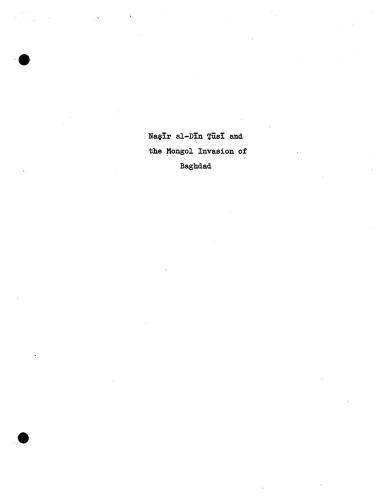 Nasir al-Din Tusi: his supposed political role in the Mongol invasion of Baghdad