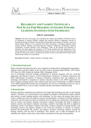 Reliability and validity testing of a new scale for mesuring attitudes toward learning statistics with techology