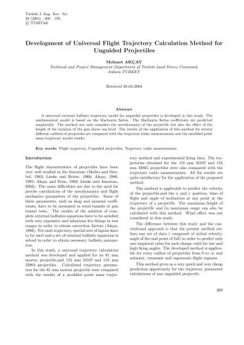 Development of Universal Flight Trajectory Calculation Method for Unguided Projectiles
