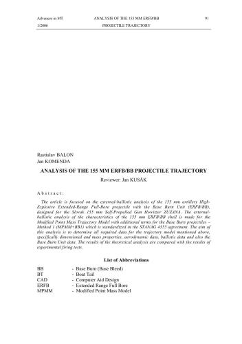 Analysis of the 155 mm ERFB/BB projectile trajectory