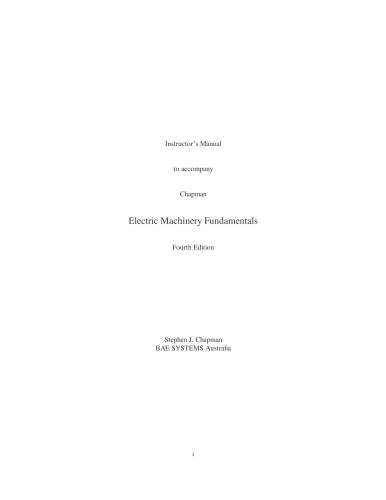 Instructor’s Manual to accompany Electric Machinery Fundamentals