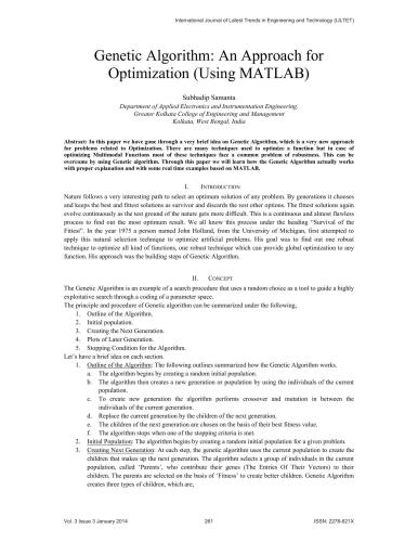 Genetic Algorithm: An Approach for Optimization (Using MATLAB)
