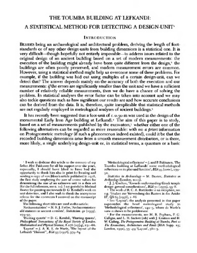 The Toumba Building at Lefkandi. A Statistical Method for Detecting a Design Unit