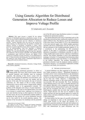 Using Genetic Algorithm for Distributed Generation Allocation to Reduce Losses and Improve Voltage Profile