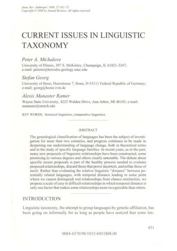 Current Issues in Linguistic Taxonomy