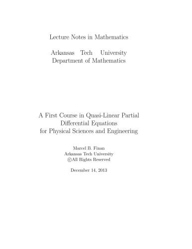 A First Course in Quasi-Linear Partial Differential Equations for Physical Sciences and Engineering