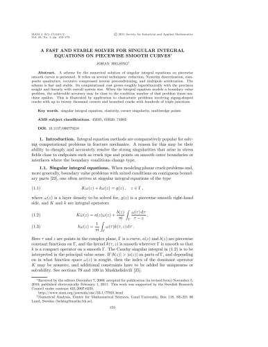 A fast and stable solver for singular integral equations on piecewise smooth curves