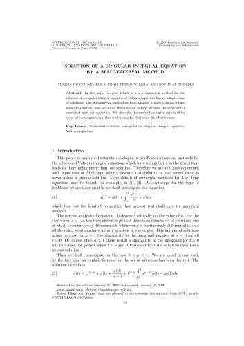 Solution of a singular integral equation by a split-interval method