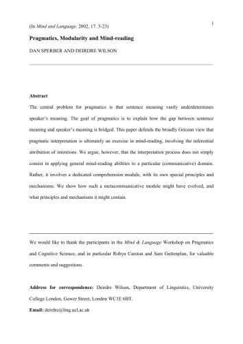 Pragmatics, Modularity and Mind-reading