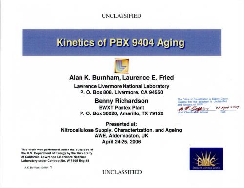 Kinetics of PBX 9404 Aging