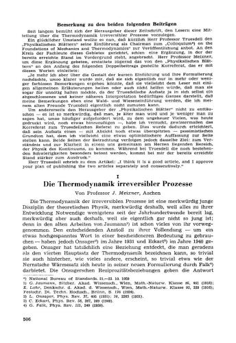 Die Thermodynamik irreversibler Prozesse