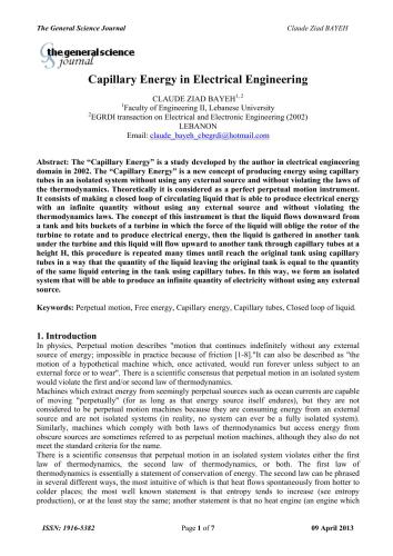 Capillary Energy in Electrical Engineering