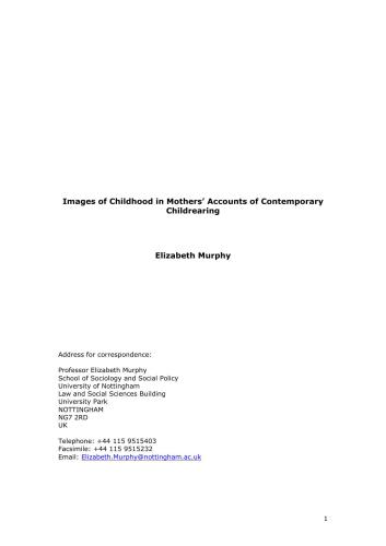 Images of Childhood in Mothers’ Accounts of Contemporary Childrearing