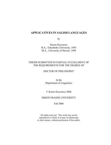 Applicatives in Salish languages