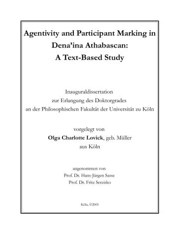 Agentivity and Participant Marking in Dena'ina Athabascan: a text-based study