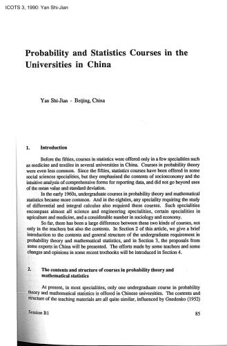 Probability and Statistics Courses in the Universities in China