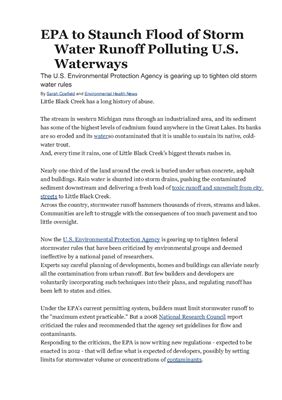EPA to Staunch Flood of Storm Water Runoff Polluting U.S. Waterways