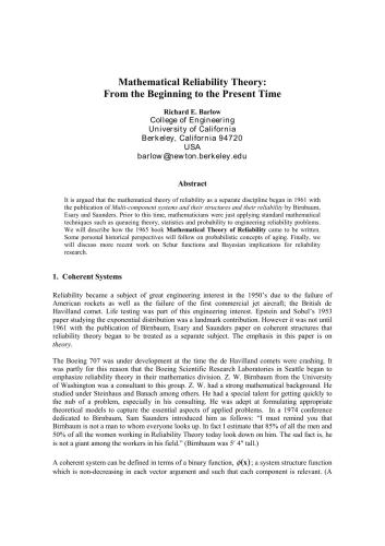 Mathematical Reliability Theory: From the Beginning to the Present Time