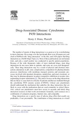 Drug-Associated Disease Cytochrome P450 Interactions