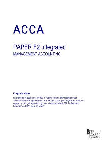 ACCA F2 Management Accounting course companion, BPP Publishing