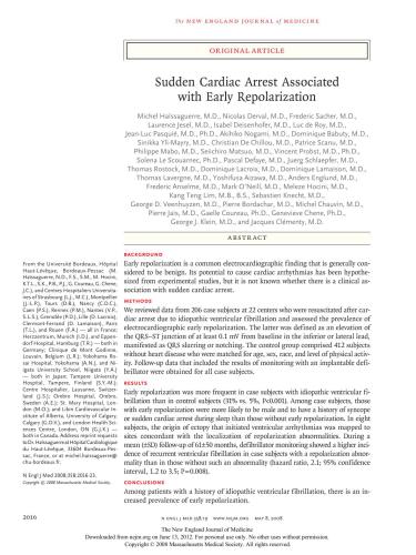 Sudden Cardiac Arrest Associated with Early Repolarization