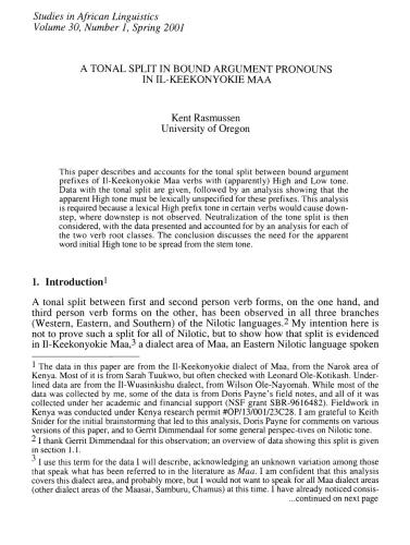 Studies in African Linguistics. Volumes 30-39