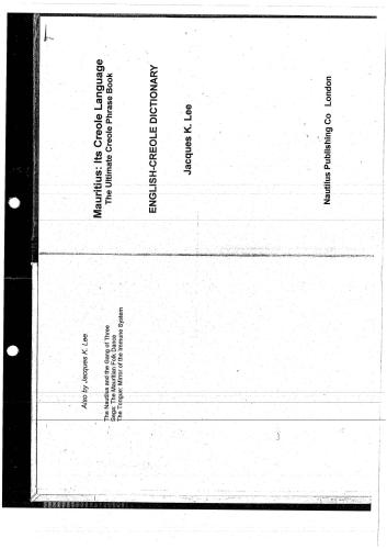 Mauritius: Its Creole Language (English-Creole dictionary)