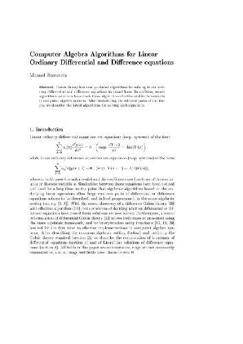 Computer algebra algorithms for linear ODE and difference equs. (ECM)