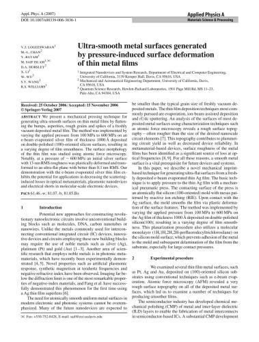 Ultra-smooth metal surfaces generated by pressure-induced surface deformation of thin metal films