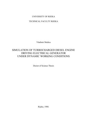 Simulation of Turbocharged Diesel Engine Driving Electrical Generator Under Dynamic Working Conditions