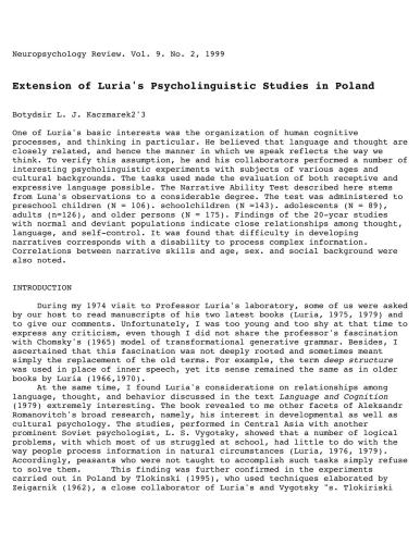 Extension of Luria's Psycholinguistic Studies in Poland