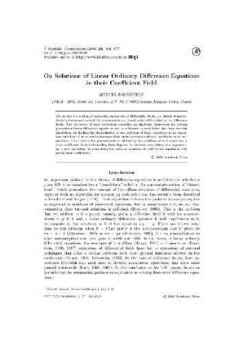 Solutions of ODEs in their coeff field. JSC 2000
