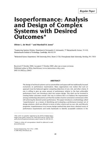 Isoperformance: Analysis and Design of Complex Systems with Desired Outcomes