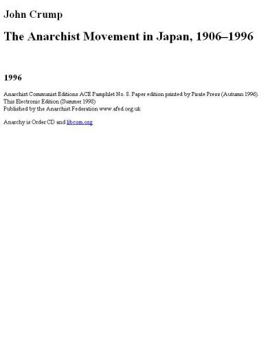 The Anarchist Movement in Japan, 1906-1996