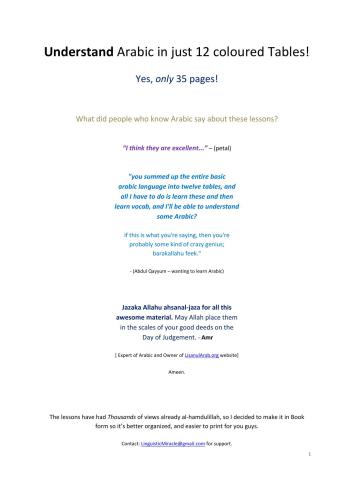 Understand Arabic in 12 Coloured Tables