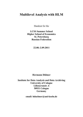 Multilevel Analysis with HLM