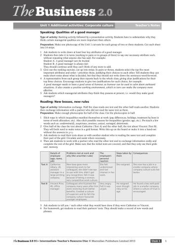 The Business 2.0. Intermediate B1+.Teacher Resource Disc files