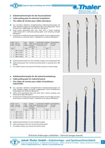 Kabeleinziehstrümpfe für die Hausinstallation - Cable pulling grips for electrical installations