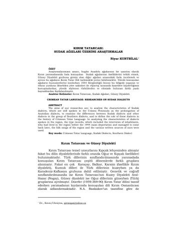 Kırım Tatarcası: Sudak ağızları üzerine araştırmalar